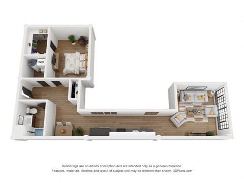 Floor plan for 1 bed, 1 bath, 856 sqft